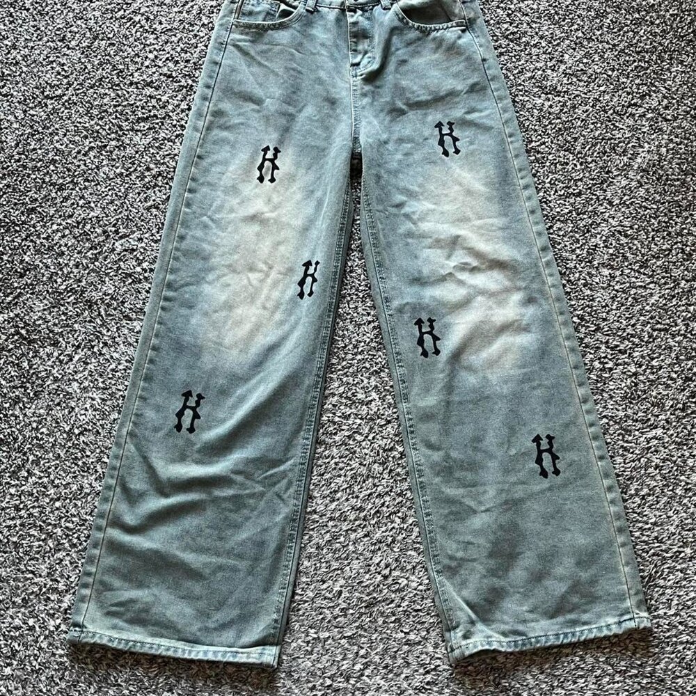 Straight Wide Leg Denim Jeans Wmn Small/~26 Punk Skater Streetwear Grunge Rave